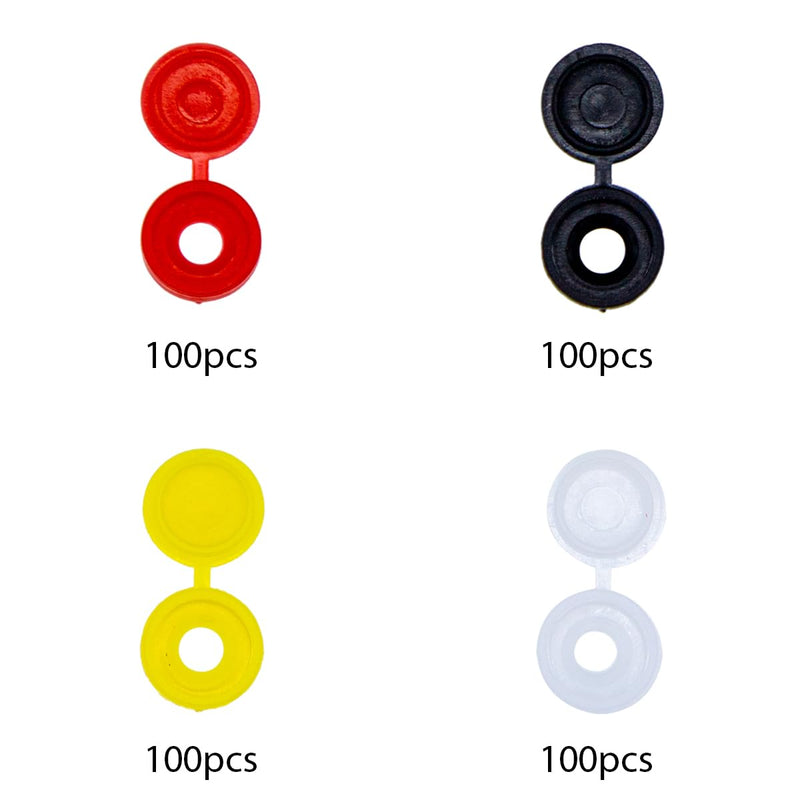 [Australia - AusPower] - 400pcs Multi-Color Screw Covers Caps, Hinged Plastic Snap Washer Covers Flip Tops Fold Screw Snap Covers for Covering Screw Heads, Screw Protection Caps M5 