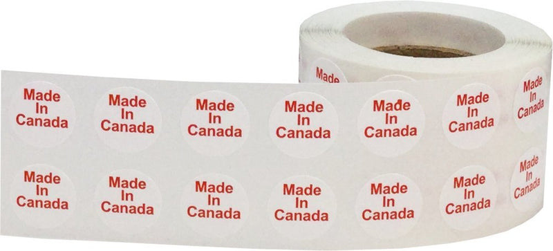 White with Red Made in Canada Circle Dot Stickers, 1/2 Inch Round, 1000 Labels on a Roll