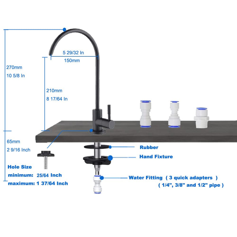 Black Drinking Water Faucet, Non-Air-Gap Beverage Faucet for Kitchen Sink | 360° Rotation Spout RO Faucet, SUS304 Stainless Steel Pure Water Filter Faucet for Reverse Osmosis Water Purify System Matte Black