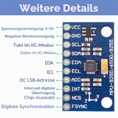 MPU9250 9 Axis 9 OF 16 Bit Gyroscope Acceleration Magnetic Sensor 9 Axis Posture Gyro Accelerator Compass Magnetic Field Sensor Module IIC/SPI (3-5V)