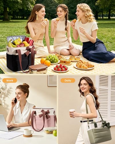 LOVEVOOK Insulated Lunch Bag Women Stylish Puffy Adult Lunch Box Cooler Bag Large-16L Dark Blue Purple