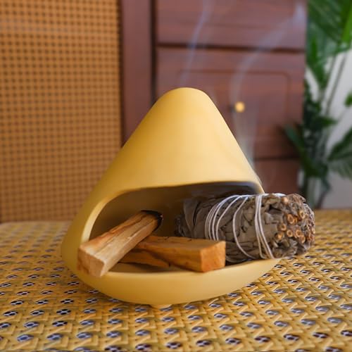 MOUGIGI Unique Zongzi Shaped Clay Smudge Bowl, Palo Santo Holder for Sage Yellow