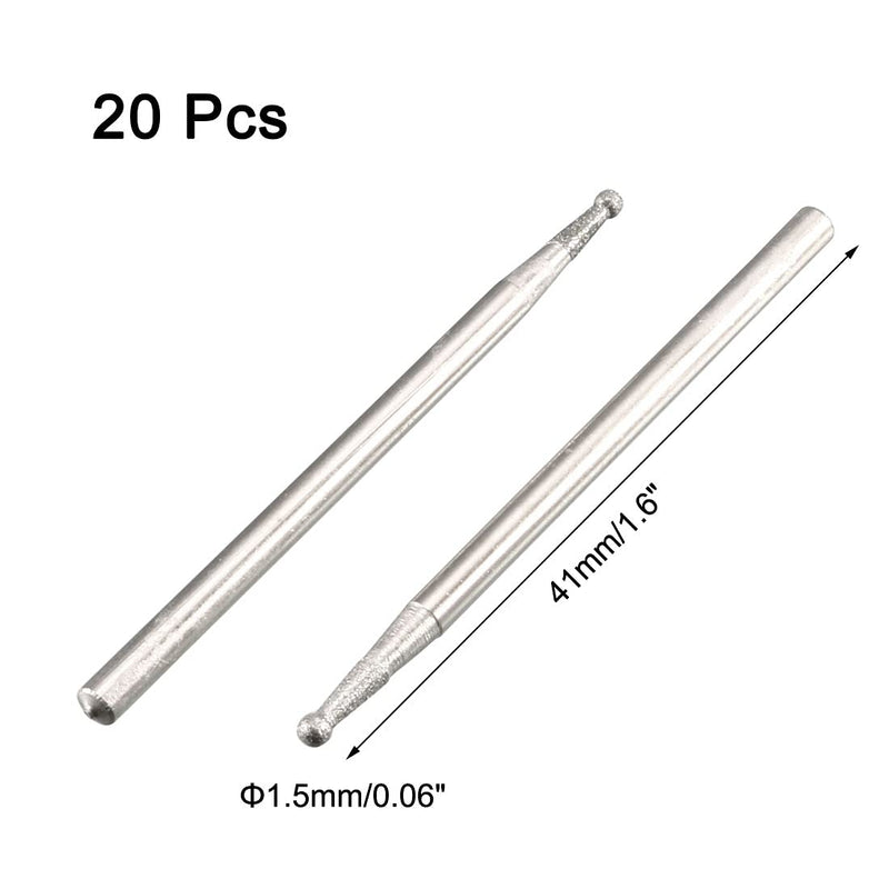 sourcingmap® 2.35mm Shank 1.5mm Dia Diamond Head Ball Shaped Grinding Mounted Point Bit 20pcs | grinding mounted bit
