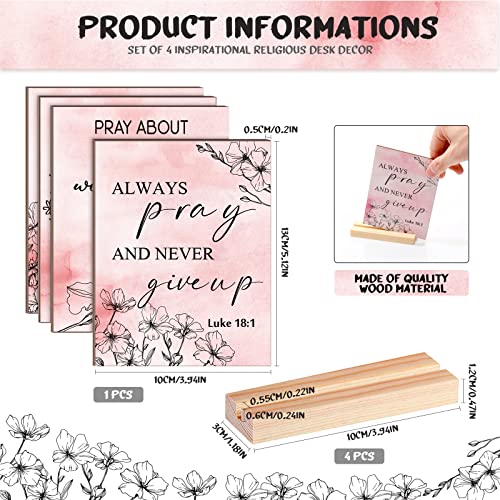 Yulejo 4 Pcs Pink Inspirational Desk Decor Christian Gifts for Women Motivational Office Desk Accessories Decor Sign Bible Verse Wood Block Plaque Positive Centerpiece for Mother Girls Faith Gifts
