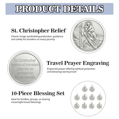 Rlcvecv 10 Pcs St Christopher Medals,Saint Christopher Metal Pendant for Car Necklace Bracelet Keychain Rosary,Catholic Gift for New Driver New Car