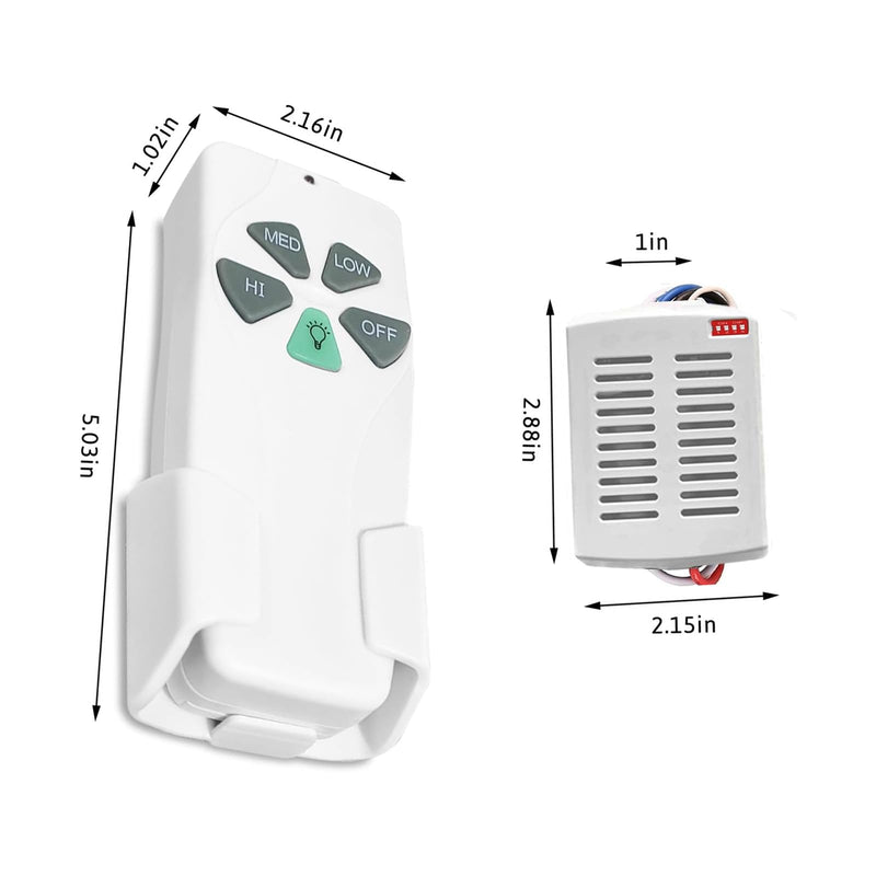 [Australia - AusPower] - 2 Pack Small Size Universal Ceiling Fan Remote Control Kit with Light Dimmer, 3 Speed Fan Controller Mini Receiver Replacement for Hampton Bay/Hunter/Harbor Breeze/Westinghouse/Honeywell and More Handheld Remote & Mini Receiver(2Pack) 