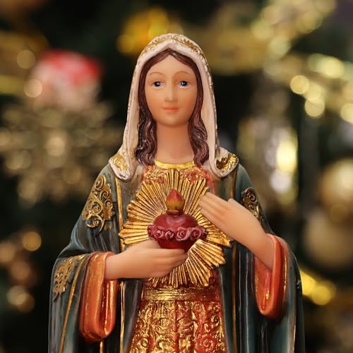 Virgin Mary Statue Sacred Heart Figure Resin Sculpture 11.25 inch Savior Figurine Catholic Religious Gift Home Chapel Decoration Orange