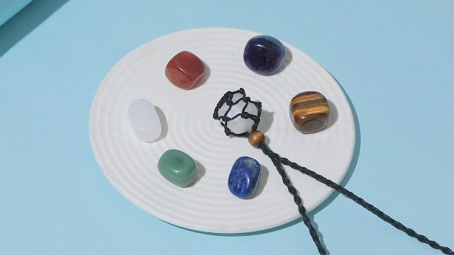 7 Chakra Healing Crystal Necklace Set - Boho Handmade Cord Cage and Hippie Energy Pendant Holder Real Crystal and Healing Stone Jewelry Spiritual Gift for Women Teen