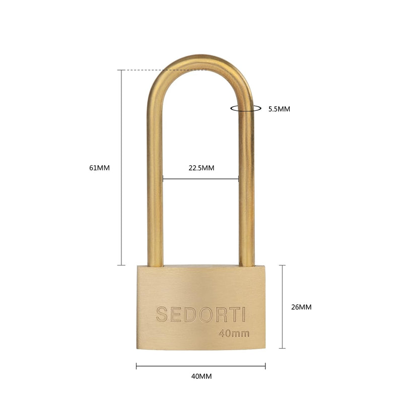 [Australia - AusPower] - Weather Proof Lock, Solid Brass Padlock with Brass Long Shackle, 1-1/2" WIde, Marine Padlock 1 Pack 