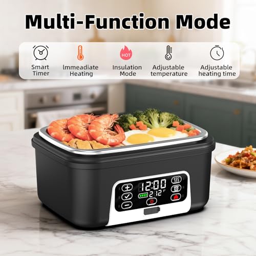 XL 6.3-Cups Cordless Electric Heated Lunch Box for Adults, 20000mAh Rechargeable Battery Powered Smart Self Heating Lunchbox for Men Women, 100W Food Warmer for Trucks Driver Travel Office Worker AA