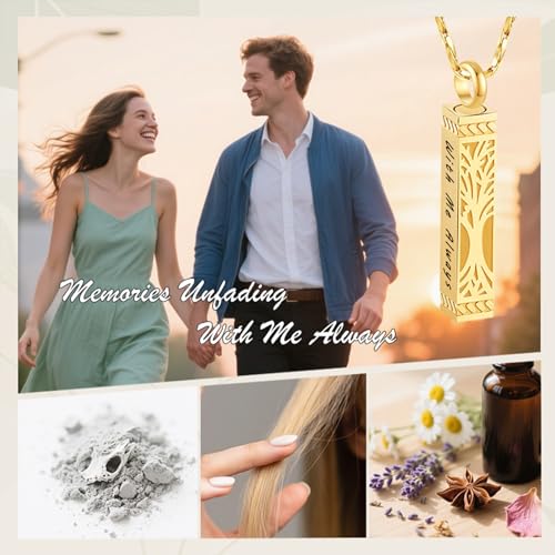 Tree of Life Urn Necklace For Ashes Memorial Bar Cremation Jewelry with Keepsake Urn Memorial Ash Jewelry For Women Men (Gold-With Me Always)