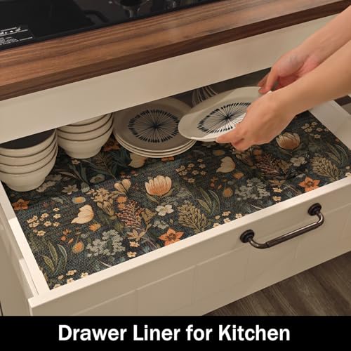 Vintage Floral Drawer Liner, 24IN x 10FT,Strong Non-Slip 23.6"W x 118.1"L Vintage Floral