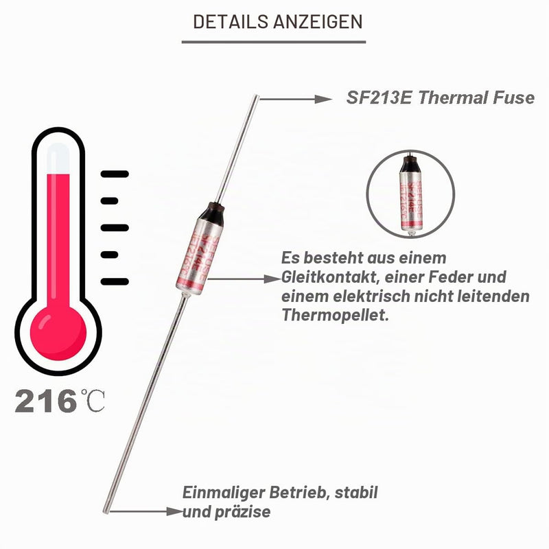 SF214E SEFUSE 216 Degree Celsius Metal Thermal Fuse 10A 250V with GT-1 Crimping Connection Silicone Fibre Optic Hose for Household Appliances Pack of 10 SF214E