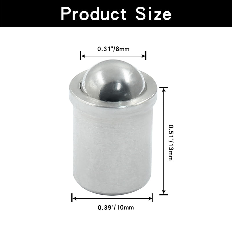 [Australia - AusPower] - 10 pcs Ball Plungers 0.39" Diameter Ball Bearing 304 Stainless Steel Push Fit Ball Spring Smooth Plunger for Door, Cabinet, Closet Drawer?? 10x13? 0.39"x0.51"(D*H) 10 