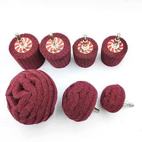 7 PCS Non Woven Abrasive Buffing Wheels Drill Attachment, Scouring Pads Wheel with 1/4" Shank for Polishing Mirror Stainless Steel Copper Aluminum Wood Wares 320 Grit 7