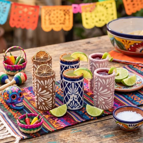 6 Pcs Talavera Tequila Shot Glasses, 2 oz Ceramic Mexican Gift 6brown6