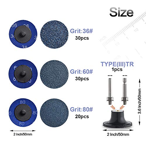 Tshya quick change grinding discs, 2-inch zirconia sanding discs in assorted 36, 60, and 80 grits