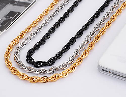 45-71CM Trendy Chain Necklace for Women Men Stainless Steel 5mm/6.5mm Singapore Chain Black-5mm 18.0 Inches