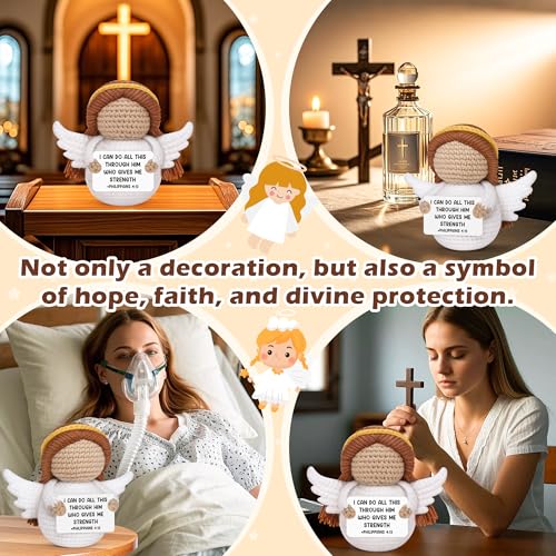 Christian Religious Easter Gifts for Women Mom Friend Teens, Jesus Scripture Crochet Guardian Angel with Philippians 4:13 Bible Verse, Motivational Inspirational Encouragement Catholic Spiritual Decor +Phil 4:13