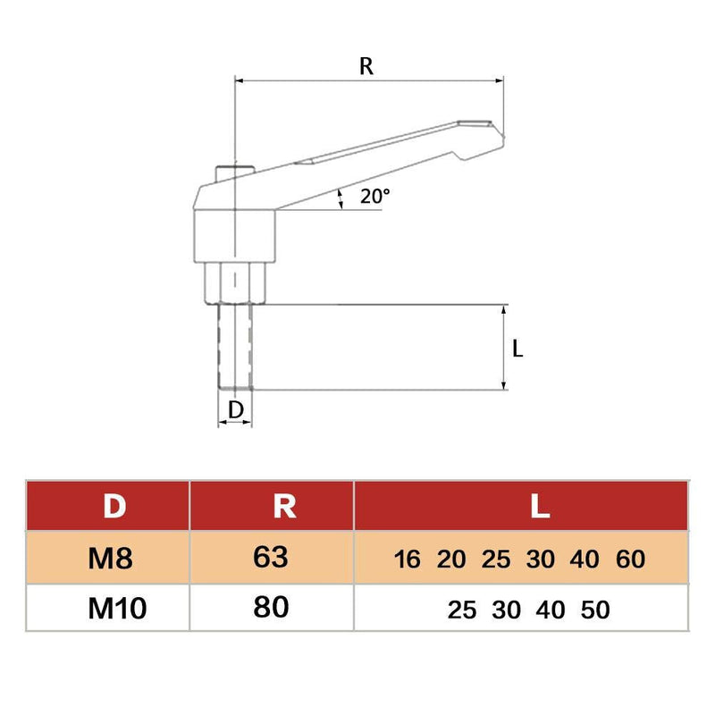 [Australia - AusPower] - Clamping Lever 1 Piece M10 Male Thread 25-50 mm Adjustable Handle Clamping Lever Hex Socket Drive for Mechanical Engineering, Tool Making (M10 x 50) 