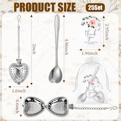 25 Set Bridal Shower Wedding Favors Gifts for Guests Tea Spoon Heart Shape Infuser Ball with Thank You Cards for Tea Party Favors Wedding Souvenirs(Silver) Silver