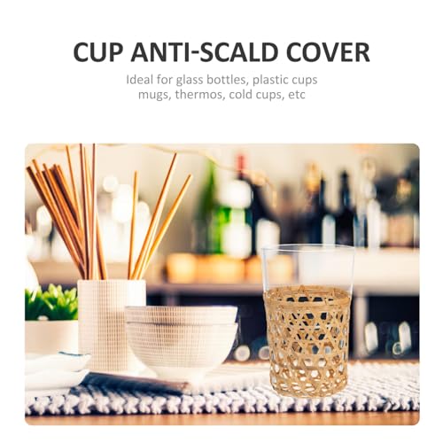 6 PCS Wicker Woven Cup Holders Anti Scald Hollow Handmade Straw Woven Glass Drink Cup Sleeve for Glass Bottles Plastic Cups Mugs Office Home Decor