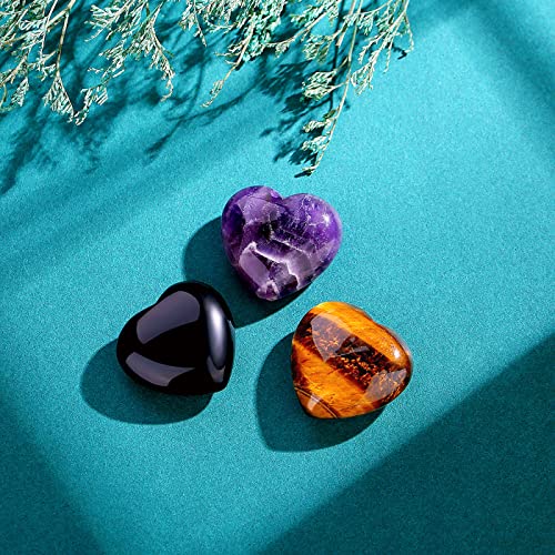 QINJIEJIE 3 PCS 1.2" Large Heart Crystal Amethyst Obsidian Tigers Eye Stone YD - 1.2" Large -3PCS