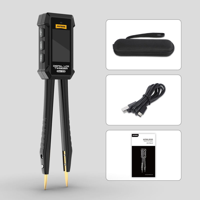 AUTOOL DM103 LCR Meter, LCR Meter, 10KHz LCR Meter Tweezer, Intelligent SMD Components Tester - Measuring Resistors, Chokes, Diodes, Capacitors, Voltage & Continuity Testing