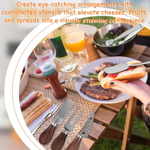 107 Pcs Charcuterie Board Set with Ceramic Bowls Cheese Knives with Walnut Handles Stainless Steel Charcuterie Board Utensils Silver Serving Set for Wedding Party Appetizers