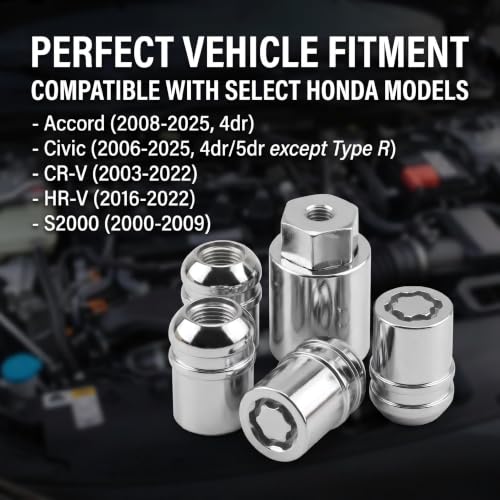 Phaftc alloy wheel lock lug nuts compatible with Honda 08W42-SNA-101, silver set displayed