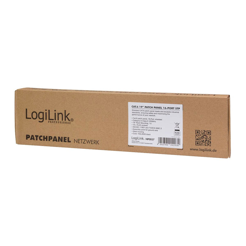 'LogiLink Professional Primeline Field Patch Panels, 19, STP (Shielded), Black CAT.6 16-Port