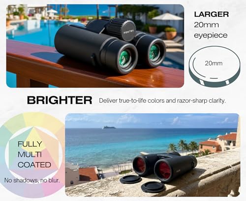 HONTRY 10x42 Binoculars with IPX7 Waterproof Protection Black Mid Size