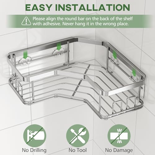 MAXIFFE 3 Pack X-Large Corner Shower Caddy with Soap Holder, Large Capacity Sturdy Easy Install No Drilling Stainless Steel Hold 40 LB Shower Organizer Shelves Rack for Family Renters Bathroom, Silver Silver XL - 3 Pack