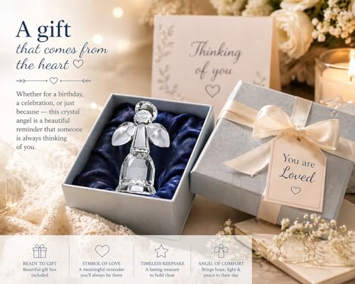 BANBERRY DESIGNS Crystal Guardian Angel Figurine, 3 Inch Glass Angel Statue with Clear Wings, Small Angel Home Décor, Memorial Sympathy Keepsake Gift, Spiritual Gift for Women, Mom