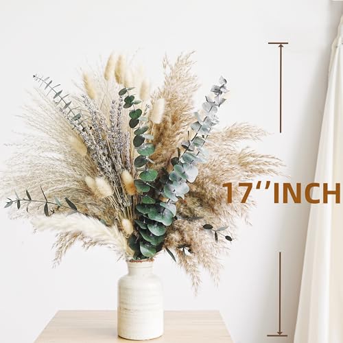 Green Pampas Grass Boho Bouquet – Exquisite Lavender and Eucalyptus Dried Flower Arrangements for Western Boho Decor – Rustic Flowers for Your Bohemian Home, Bedroom, and Wedding Table Décor Regular