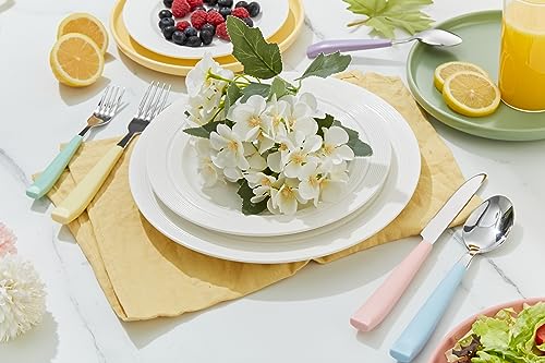 ANNOVA Silverware Set Stainless Steel Colorful Handle Tableware Kitchen Flatware Set Utensils, Includes Dinner Knives, Forks, Spoons, Salad Forks & Dessert Spoons (Pastel Mix, 20 Pieces) Large Mixed Pastel 20Pieces