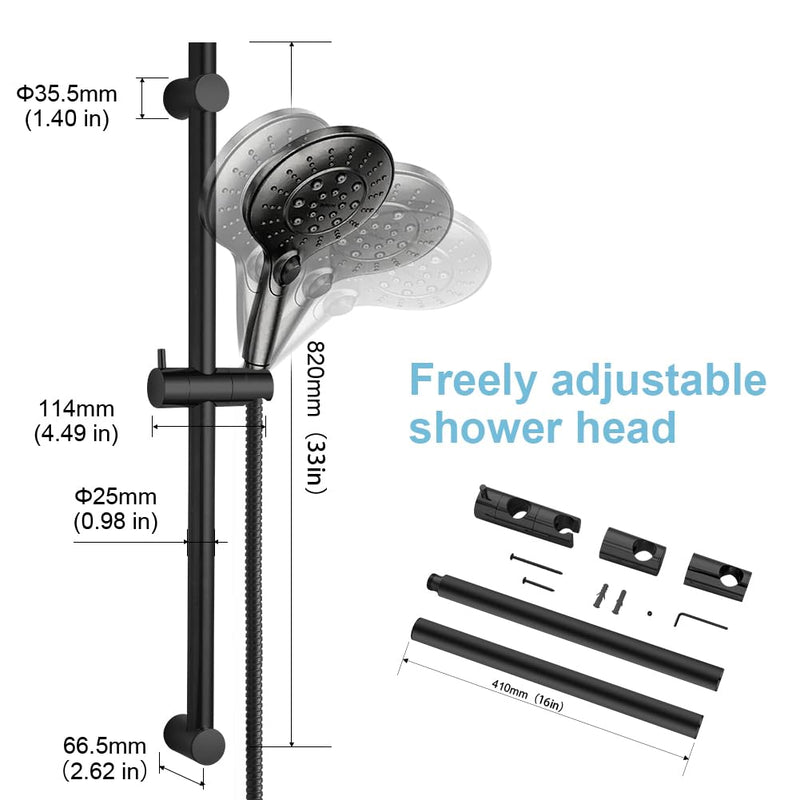OFFO Shower Slide Bar 33 in Segmental Slide Bar Adjustable Installation Distance 20-32 in with 360° Adjustable Handheld Shower Head Holder for Bathroom, Screw Wall Mounted, Matte Black