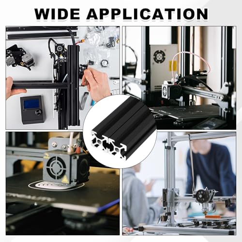 sourcing map 2Pcs 200mm T Slot 2020 Aluminum Extrusion, European Standard Anodized Linear Rail, Extruded Aluminum Rail Profile 3D Printer, CNC DIY, Black