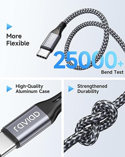 RAVIAD 100 W USB C Cable 1 m, PD 5A Fast Charging Cable USB C to USB C Cable | Nylon Braided Charging Cable USB C to USBC for iPhone 17 16 15 Pro Max, Samsung Galaxy S26 S25, MacBook Air, iPad Pro 100W gray