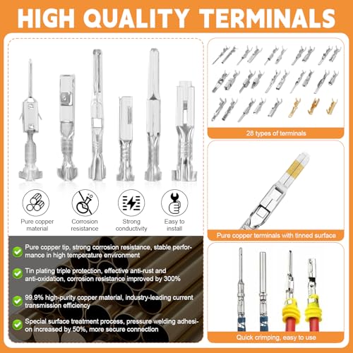 1379pcs Car Connector Pins Kit with SN-58B Crimping Tool, Plug Pins Automotive 1.0-3.5mm, Crimping Pliers 0.25-1.5mm² AWG 23-16, Sealing Plugs and 18 Pin Out Tool for Car, Motorcycle and Boat 1380 Pieces