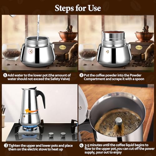 2 Cup Stainless Steel Moka Pot Stovetop Espresso Maker 2 Cup 100ml