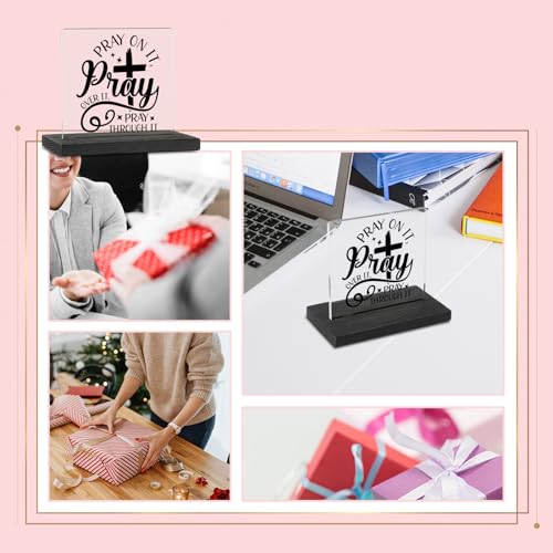 vizuzi Pray On It Bible Verse Gifts for Women, Scripture Decor for Desk, Christian Quote Desk Decor, Religious Gifts for Women Christian Friendship Acrylic Desk Decorative Sign ZBB41, black