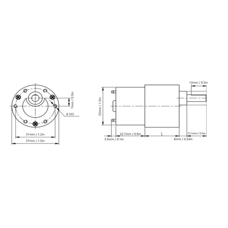 Gear Motor, DC 12V Gear Motor CW CCW Speed Reduction Copper Wire Motor with 6 mm D-Shaft JGB37-520, Gear Motor, Electric Fan Motors (320RPM) 320RPM