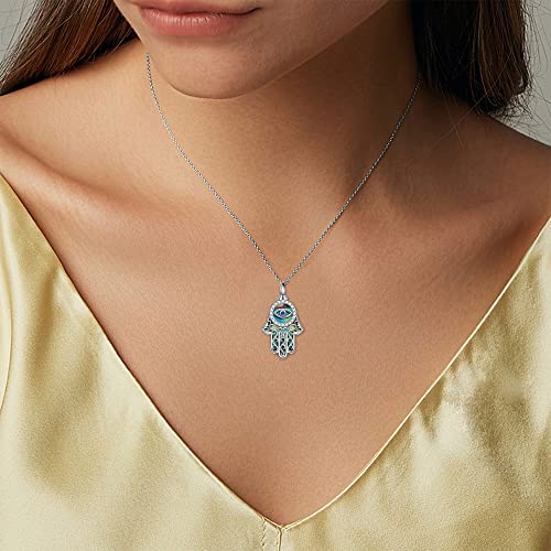 URONE Hamsa Hand Urn Necklace for Ashes 925 Sterling Silver Cremation Necklace Memory Jewelry Gift for Women Girls Abalone Shell Urn