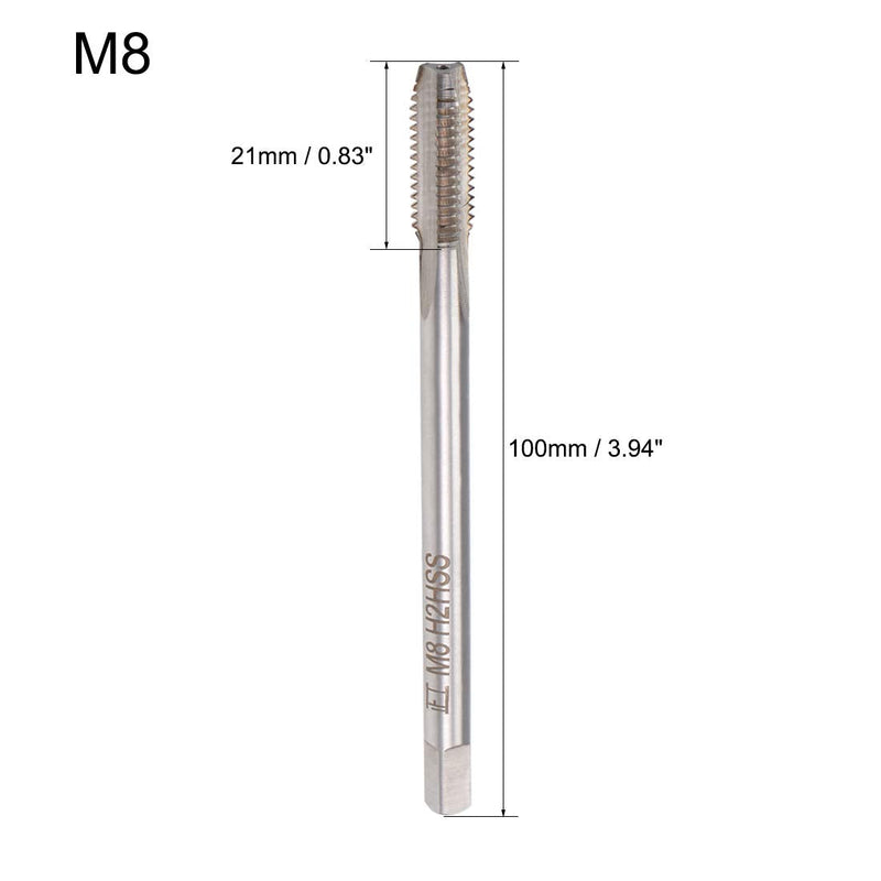 [Australia - AusPower] - uxcell Metric Thread Tap M8 x 1.25 H2 100mm Extra Long Straight Flute Screw Thread Milling Machine Taps Threading Tapping Repair Tool M8 x 1.25 x 100mm 