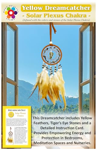 Yellow Solar Plexus Dreamcatcher with Tiger's Eye Stones & Feathers Yellow - Solar Plexus Chakra