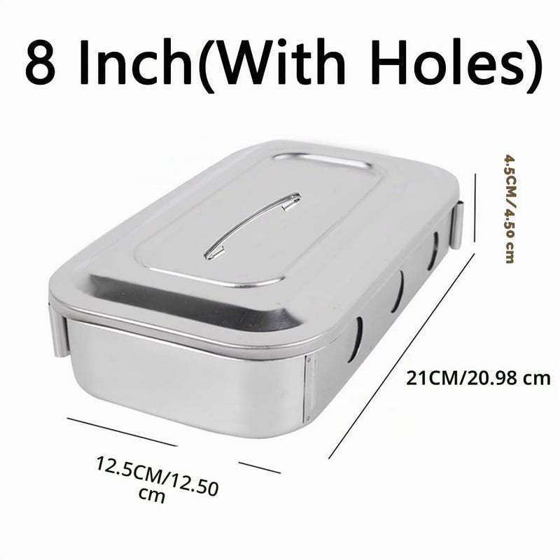304 Stainless Steel Medical Sterilizer Box Surgical Instruments Storage Boxes for Professional Surgery, Veterinarians, Beauty Salon, Dentist Use (8 Inch (with Holes)