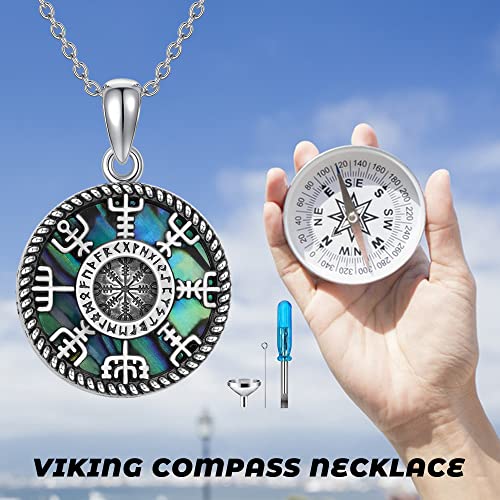 Viking Compass Necklace Sterling Silver Runes Vegvisir Pendant Necklace Mothers Day Jewelry Gift for Women Mom