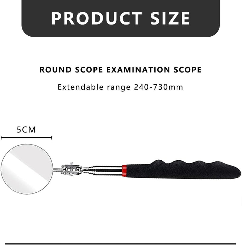 [Australia - AusPower] - 6 Pcs Extended Handle Telescopic Mirror Set - Car Inspection Mirror, 50mm Diameter, Round Handle, 360-Degree Rotation, Stainless Steel Universal Folding Telescopic Round Mirror (Black) 