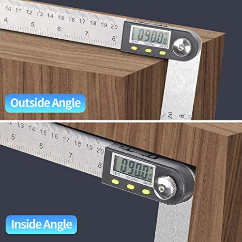 Protractor Digital Angle Ruler with LCD Display Stainless Steel Angle Measurement for Woodworking Home Work Craftsman Circular Saw, 360° Angle Measure, Hold Function, 400 mm | 2 in 1 360° inclinometer with hold function for woodworking, mechanical engi...